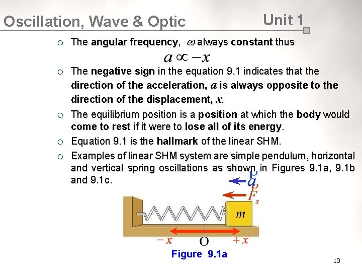 Oscillation, Wave & Optic ¡ ¡ ¡ Unit 1 The angular frequency, always constant