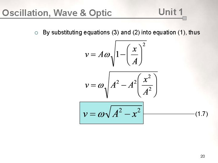 Oscillation, Wave & Optic ¡ Unit 1 By substituting equations (3) and (2) into