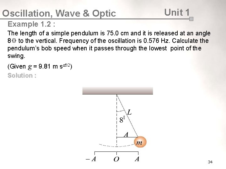Oscillation, Wave & Optic Unit 1 Example 1. 2 : The length of a