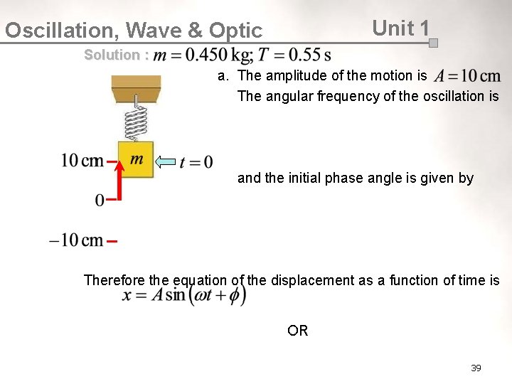 Unit 1 Oscillation, Wave & Optic Solution : a. The amplitude of the motion
