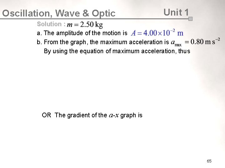 Oscillation, Wave & Optic Unit 1 Solution : a. The amplitude of the motion