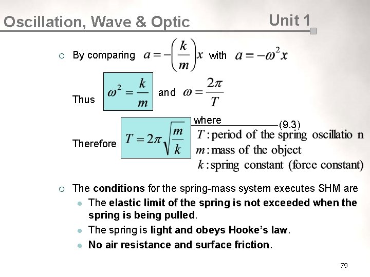 Unit 1 Oscillation, Wave & Optic ¡ By comparing Thus with and where (9.