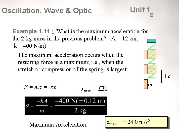 Unit 1 Oscillation, Wave & Optic Example 1. 11 : What is the maximum