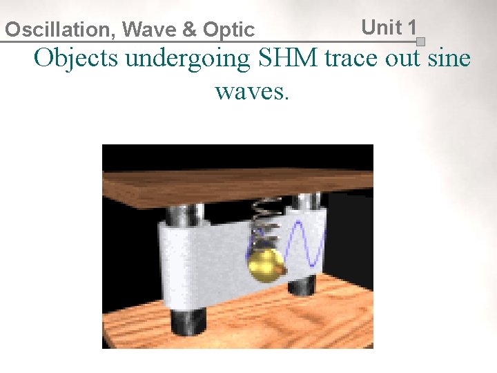 Oscillation, Wave & Optic Unit 1 Objects undergoing SHM trace out sine waves. 