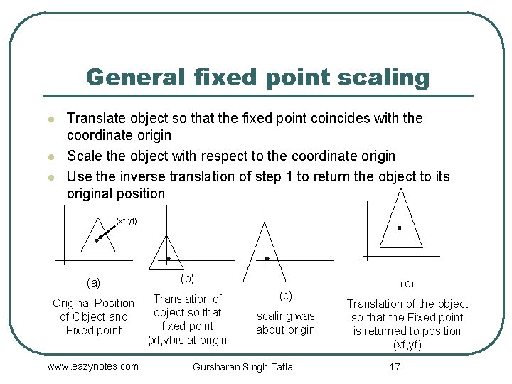 General fixed point scaling l l l Translate object so that the fixed point