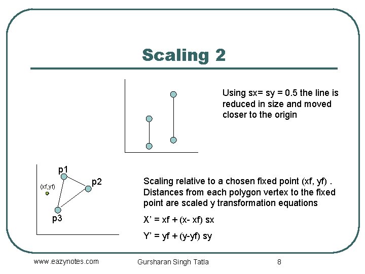 Scaling 2 Using sx= sy = 0. 5 the line is reduced in size