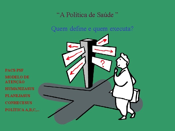 “A Política de Saúde ” Quem define e quem executa? PACS-PSF MODELO DE ATENÇÃO