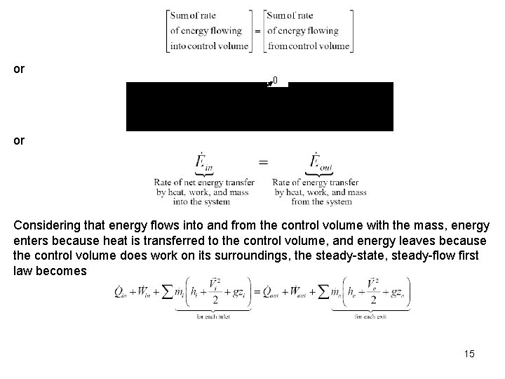 or 0 or Considering that energy flows into and from the control volume with