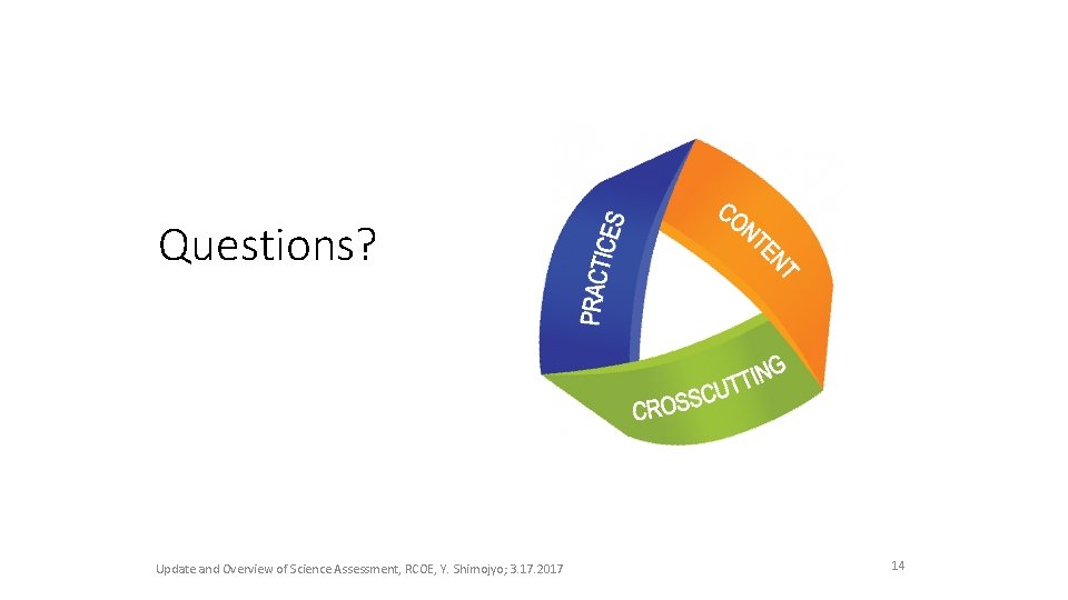 Questions? Update and Overview of Science Assessment, RCOE, Y. Shimojyo; 3. 17. 2017 14