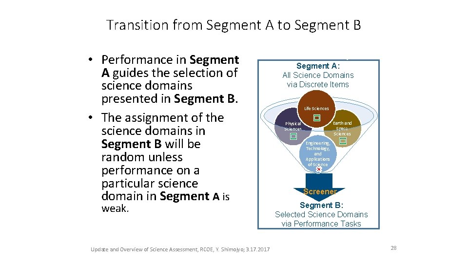 Transition from Segment A to Segment B • Performance in Segment A guides the