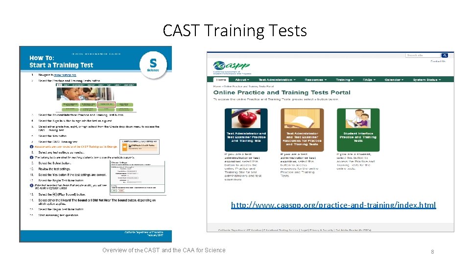 CAST Training Tests http: //www. caaspp. org/practice-and-training/index. html Overview of the CAST and the