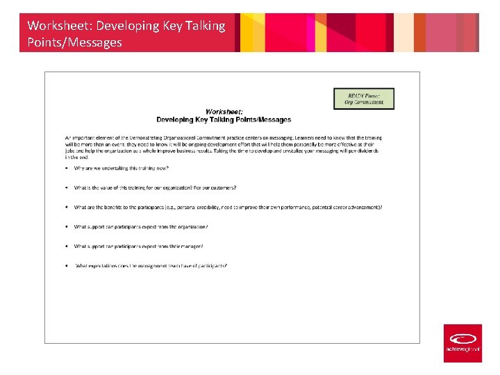 Worksheet: Developing Key Talking Points/Messages 