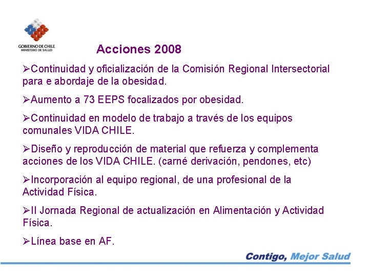 Acciones 2008 ØContinuidad y oficialización de la Comisión Regional Intersectorial para e abordaje de