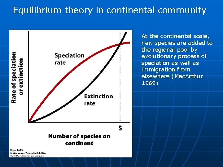 Equilibrium theory in continental community At the continental scale, new species are added to