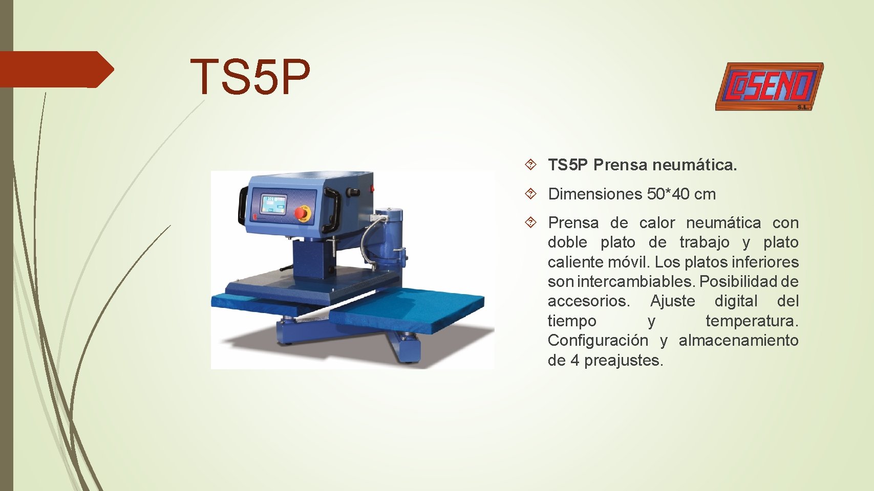 TS 5 P Prensa neumática. Dimensiones 50*40 cm Prensa de calor neumática con doble