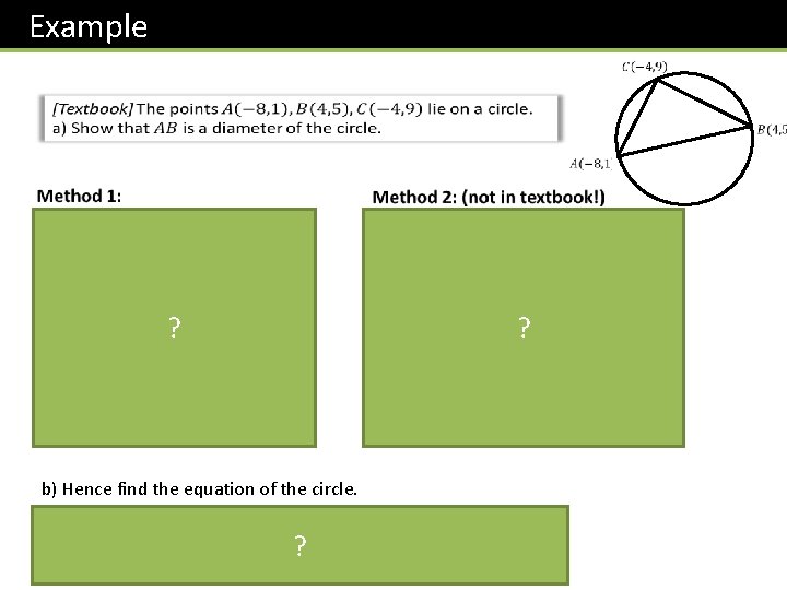 Example ? ? b) Hence find the equation of the circle. ? 