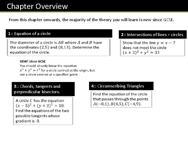 Chapter Overview From this chapter onwards, the majority of theory you will learn is