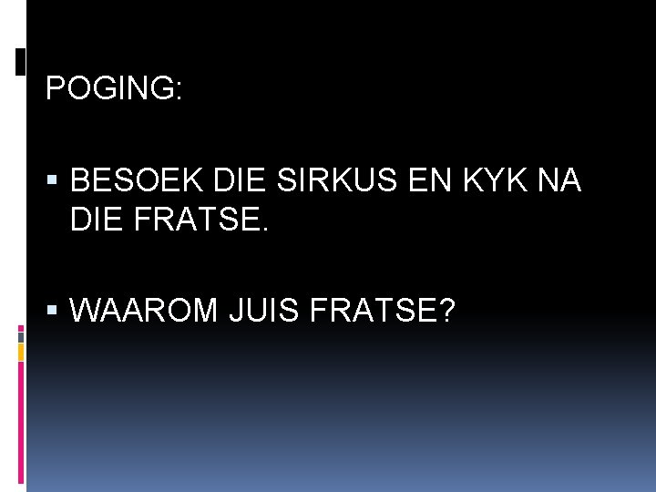 POGING: BESOEK DIE SIRKUS EN KYK NA DIE FRATSE. WAAROM JUIS FRATSE? 