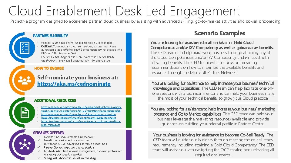 Cloud Enablement Desk Led Engagement Proactive program designed to accelerate partner cloud business by
