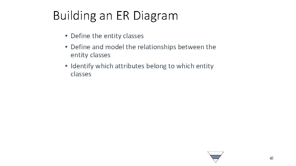 Building an ER Diagram • Define the entity classes • Define and model the