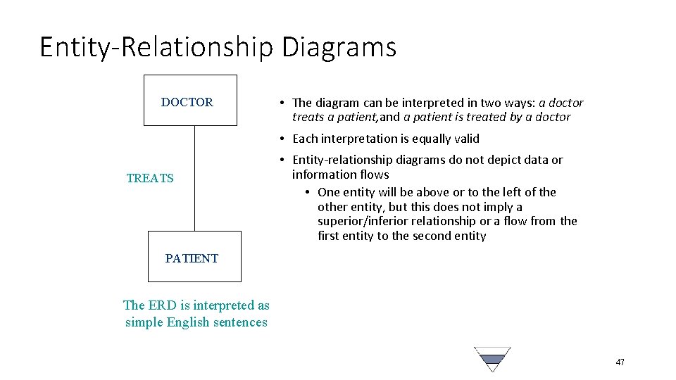 Entity-Relationship Diagrams DOCTOR • The diagram can be interpreted in two ways: a doctor