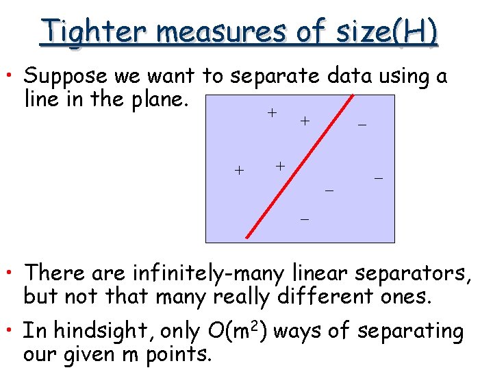 Tighter measures of size(H) • Suppose we want to separate data using a line