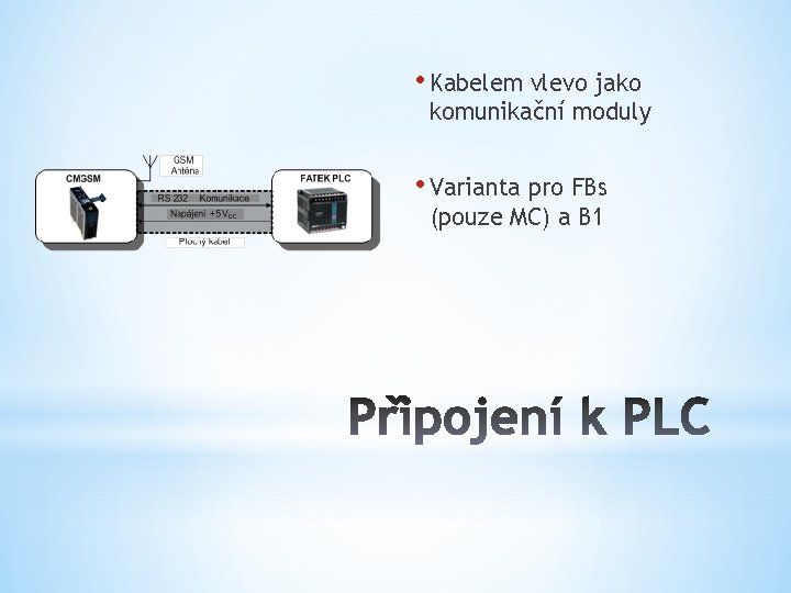  • Kabelem vlevo jako komunikační moduly • Varianta pro FBs (pouze MC) a