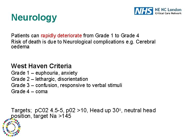Neurology Patients can rapidly deteriorate from Grade 1 to Grade 4 Risk of death