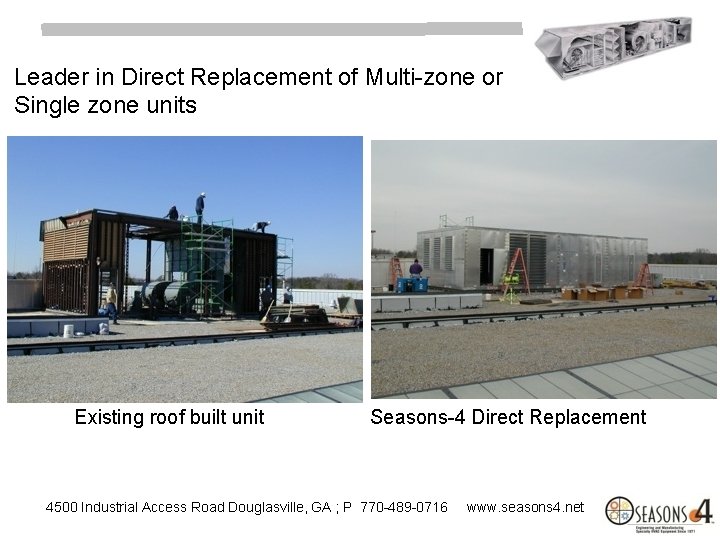 Leader in Direct Replacement of Multi-zone or Single zone units Existing roof built unit