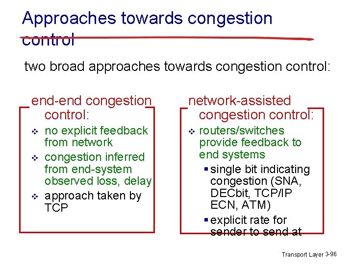 Approaches towards congestion control two broad approaches towards congestion control: end-end congestion control: v Approaches towards congestion control two broad approaches towards congestion control: end-end congestion control: v