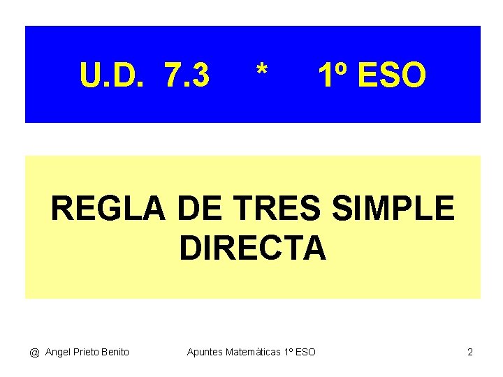 U. D. 7. 3 * 1º ESO REGLA DE TRES SIMPLE DIRECTA @ Angel