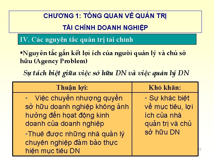 CHƯƠNG 1: TỔNG QUAN VỀ QUẢN TRỊ TÀI CHÍNH DOANH NGHIỆP IV. Các nguyên