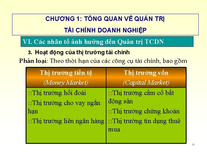 CHƯƠNG 1: TỔNG QUAN VỀ QUẢN TRỊ TÀI CHÍNH DOANH NGHIỆP VI. Các nhân