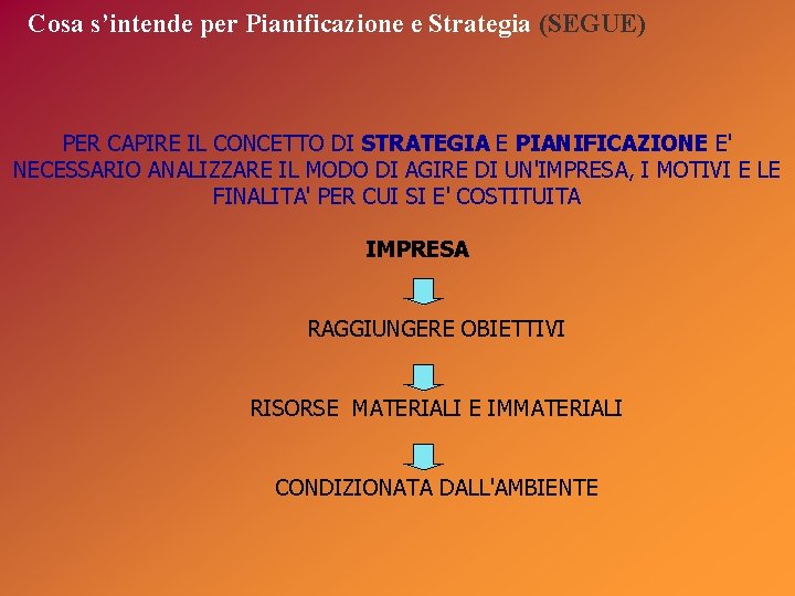 Cosa s’intende per Pianificazione e Strategia (SEGUE) PER CAPIRE IL CONCETTO DI STRATEGIA E