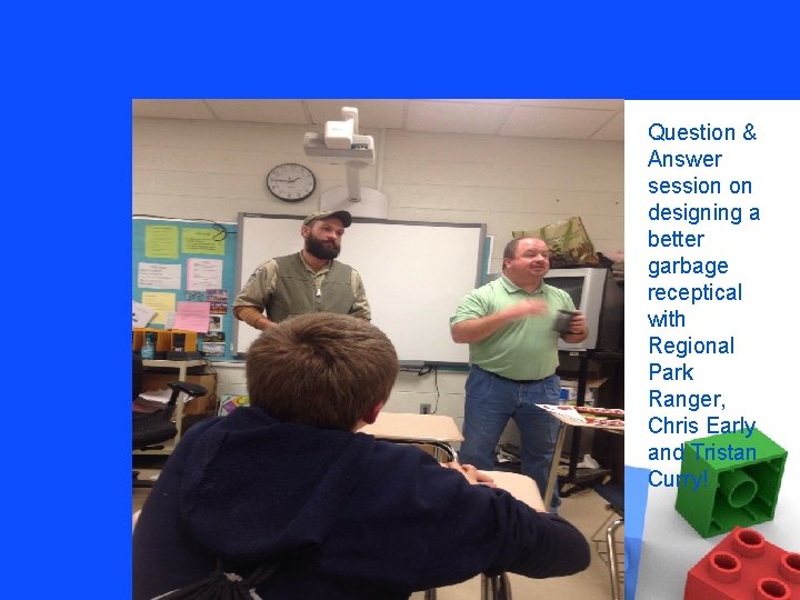 Question & Answer session on designing a better garbage receptical with Regional Park Ranger,