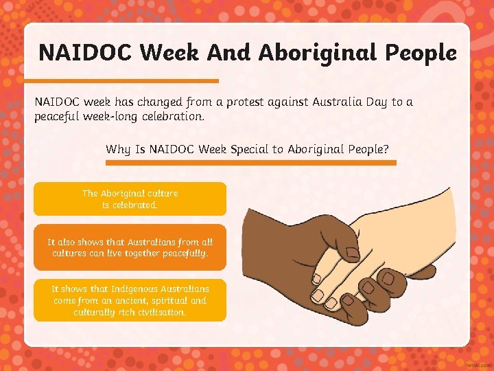 NAIDOC Week And Aboriginal People NAIDOC week has changed from a protest against Australia