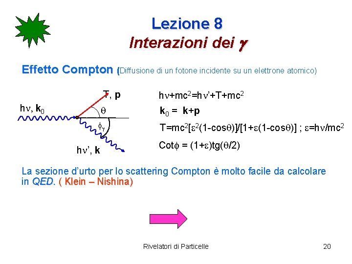 Lezione 8 Interazioni dei g Effetto Compton (Diffusione di un fotone incidente su un