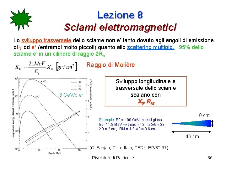 Lezione 8 Sciami elettromagnetici Lo sviluppo trasversale dello sciame non e’ tanto dovuto agli