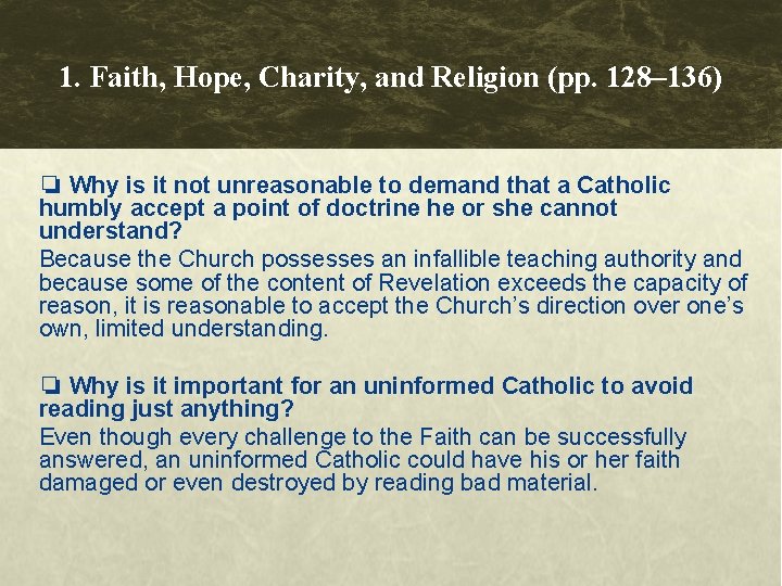 1. Faith, Hope, Charity, and Religion (pp. 128– 136) ❏ Why is it not 1. Faith, Hope, Charity, and Religion (pp. 128– 136) ❏ Why is it not