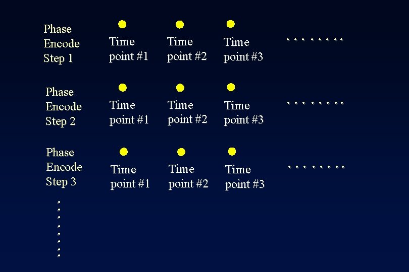 Phase Encode Step 1 Time point #2 Time point #3 Phase Encode Step 2