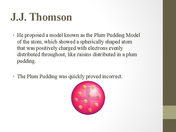J. J. Thomson • He proposed a model known as the Plum Pudding Model