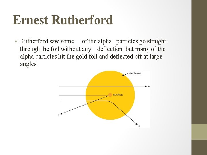 Ernest Rutherford • Rutherford saw some of the alpha particles go straight through the