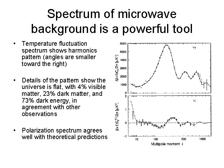 Spectrum of microwave background is a powerful tool • Temperature fluctuation spectrum shows harmonics