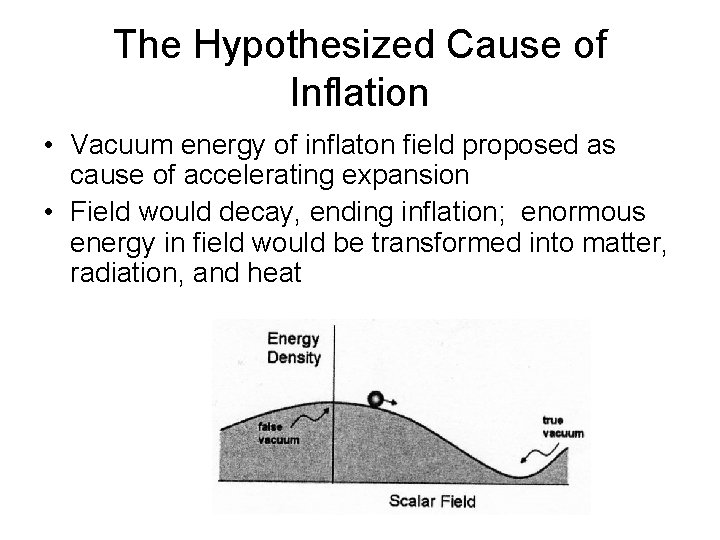 The Hypothesized Cause of Inflation • Vacuum energy of inflaton field proposed as cause