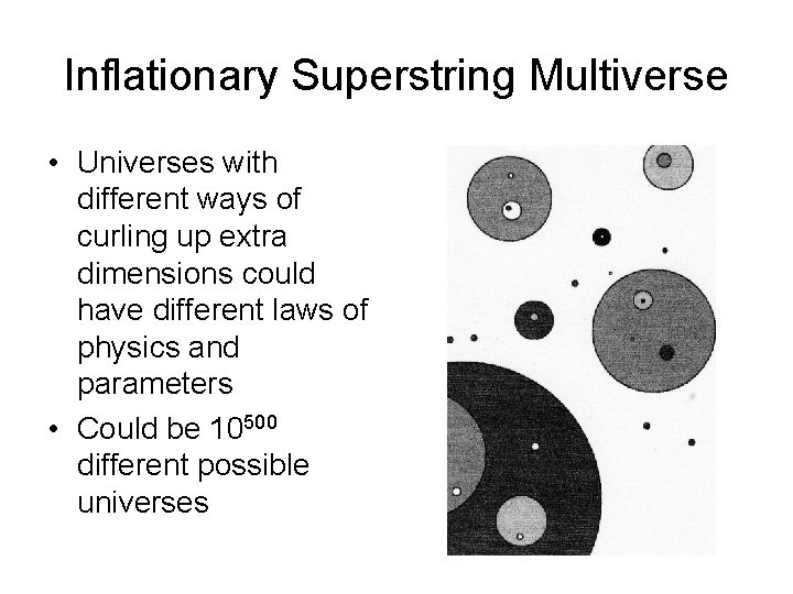 Inflationary Superstring Multiverse • Universes with different ways of curling up extra dimensions could