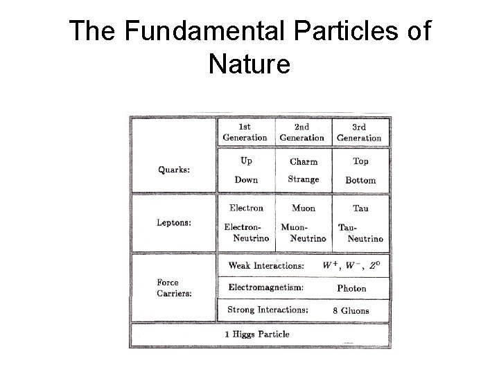 The Fundamental Particles of Nature 