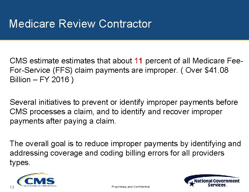 Medicare Review Contractor CMS estimates that about 11 percent of all Medicare Fee. For-Service