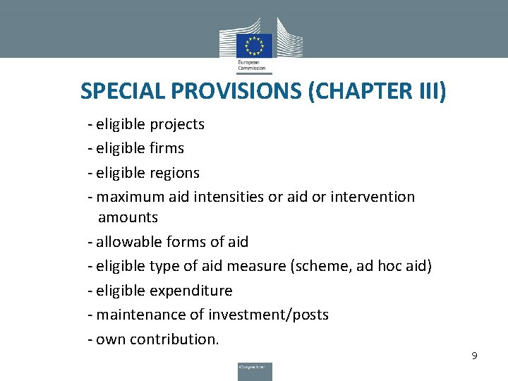 SPECIAL PROVISIONS (CHAPTER III) - eligible projects - eligible firms - eligible regions -