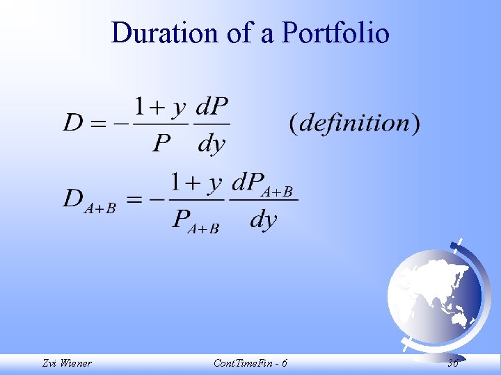 Duration of a Portfolio Zvi Wiener Cont. Time. Fin - 6 36 