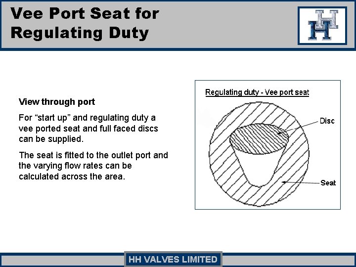 Vee Port Seat for Regulating Duty View through port For “start up” and regulating Vee Port Seat for Regulating Duty View through port For “start up” and regulating